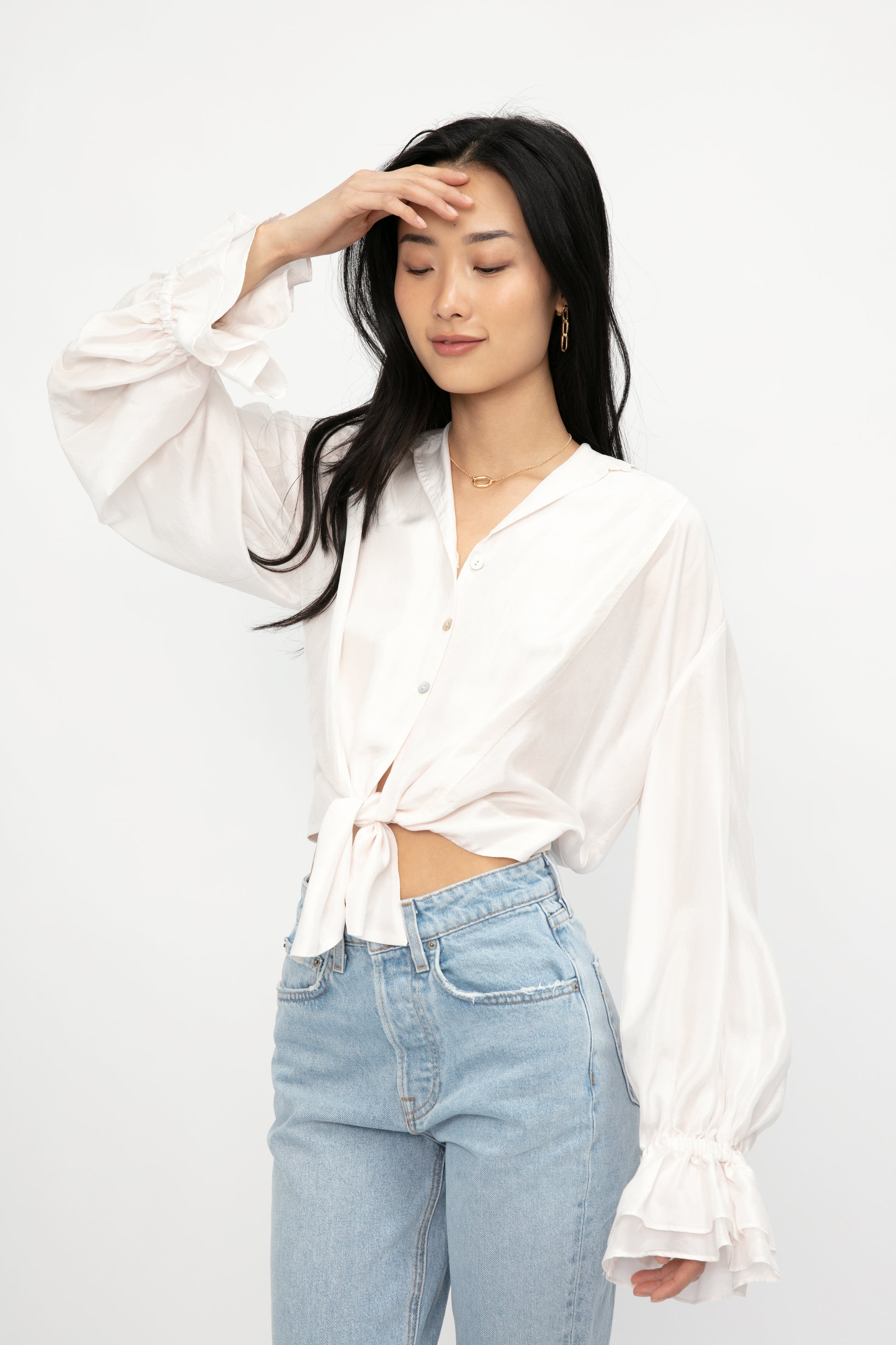 FORTE FORTE Habotai Silk Blouse with Tie in Avorio