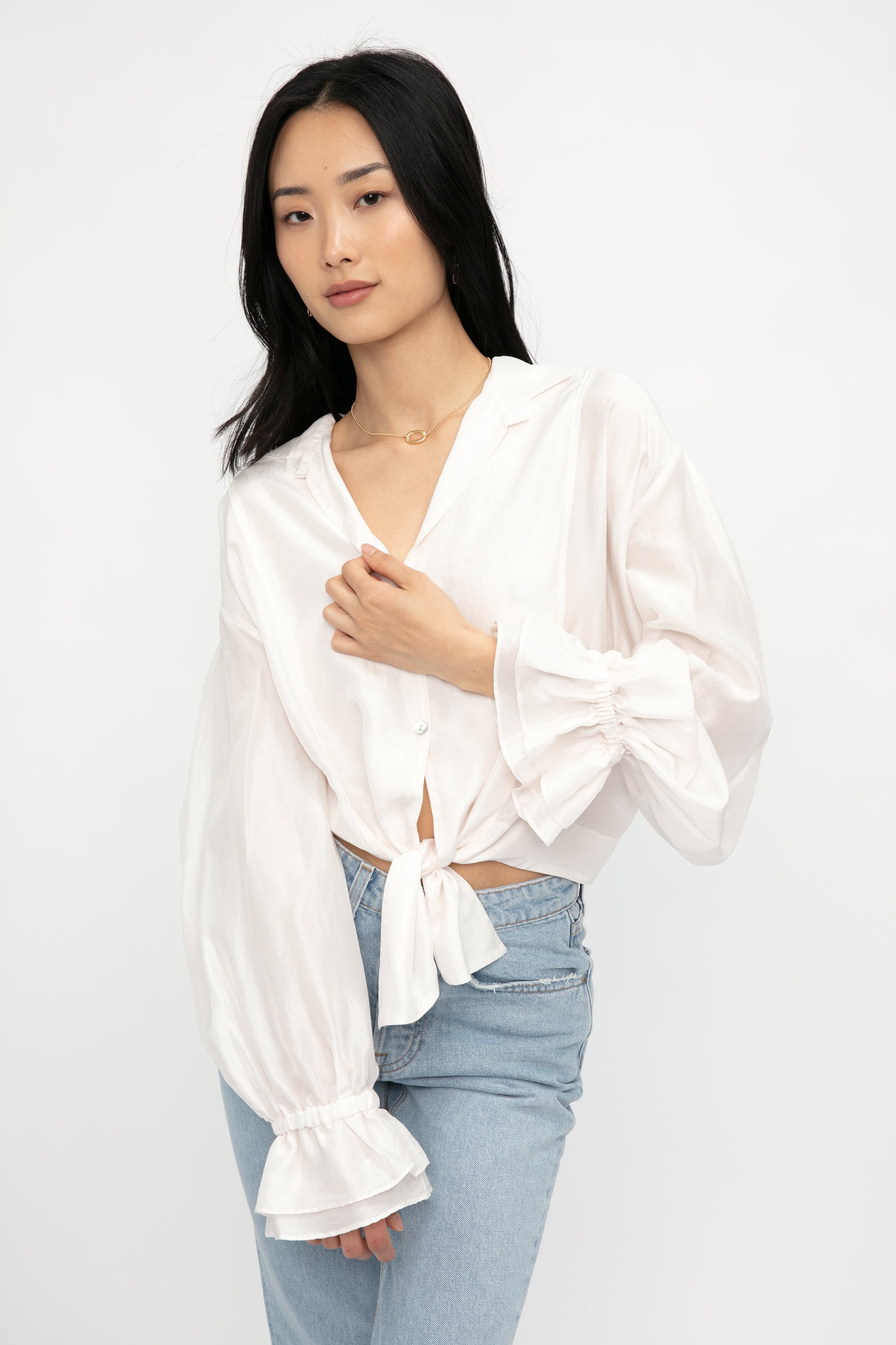 FORTE FORTE Habotai Silk Blouse with Tie in Avorio