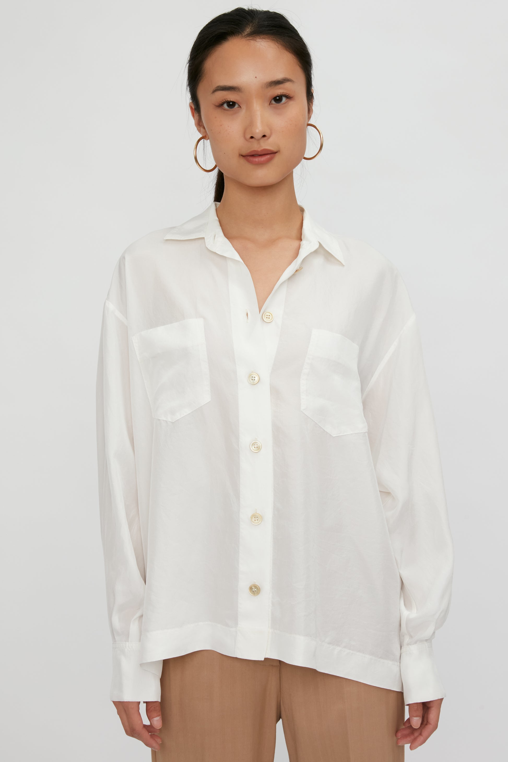 FORTE FORTE Habotai Silk Shirt in Bianco