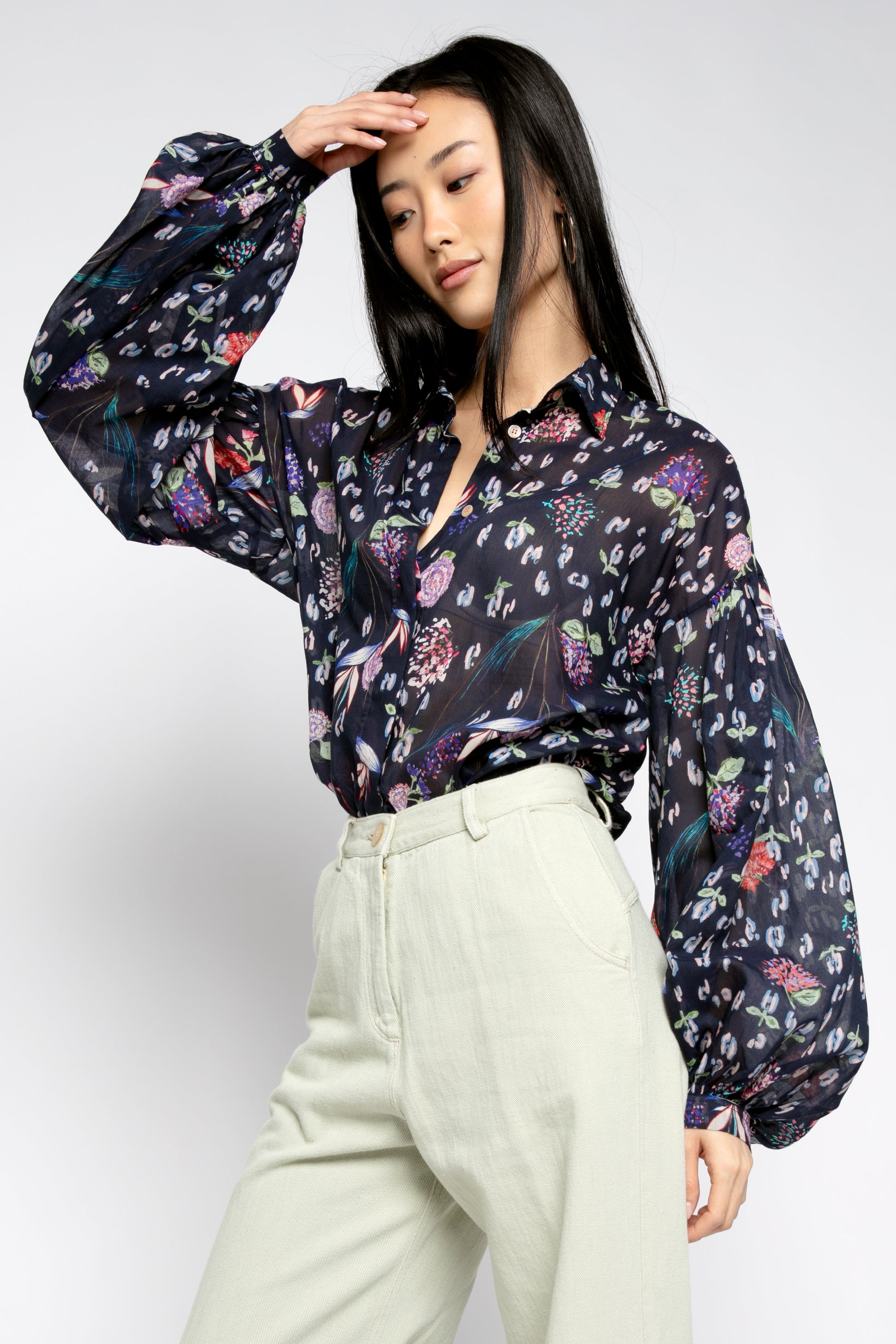 FORTE FORTE Happy Jungle Print Bohemian Shirt in Luna
