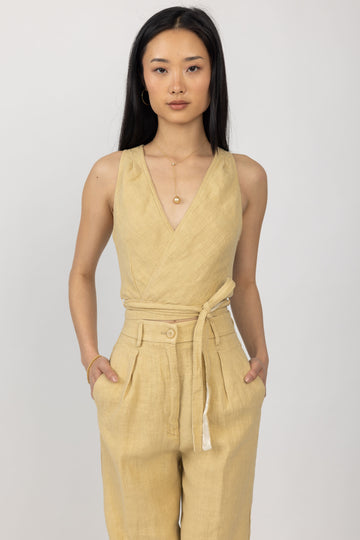 FORTE FORTE Linen Canvas Crossed Top in Gold
