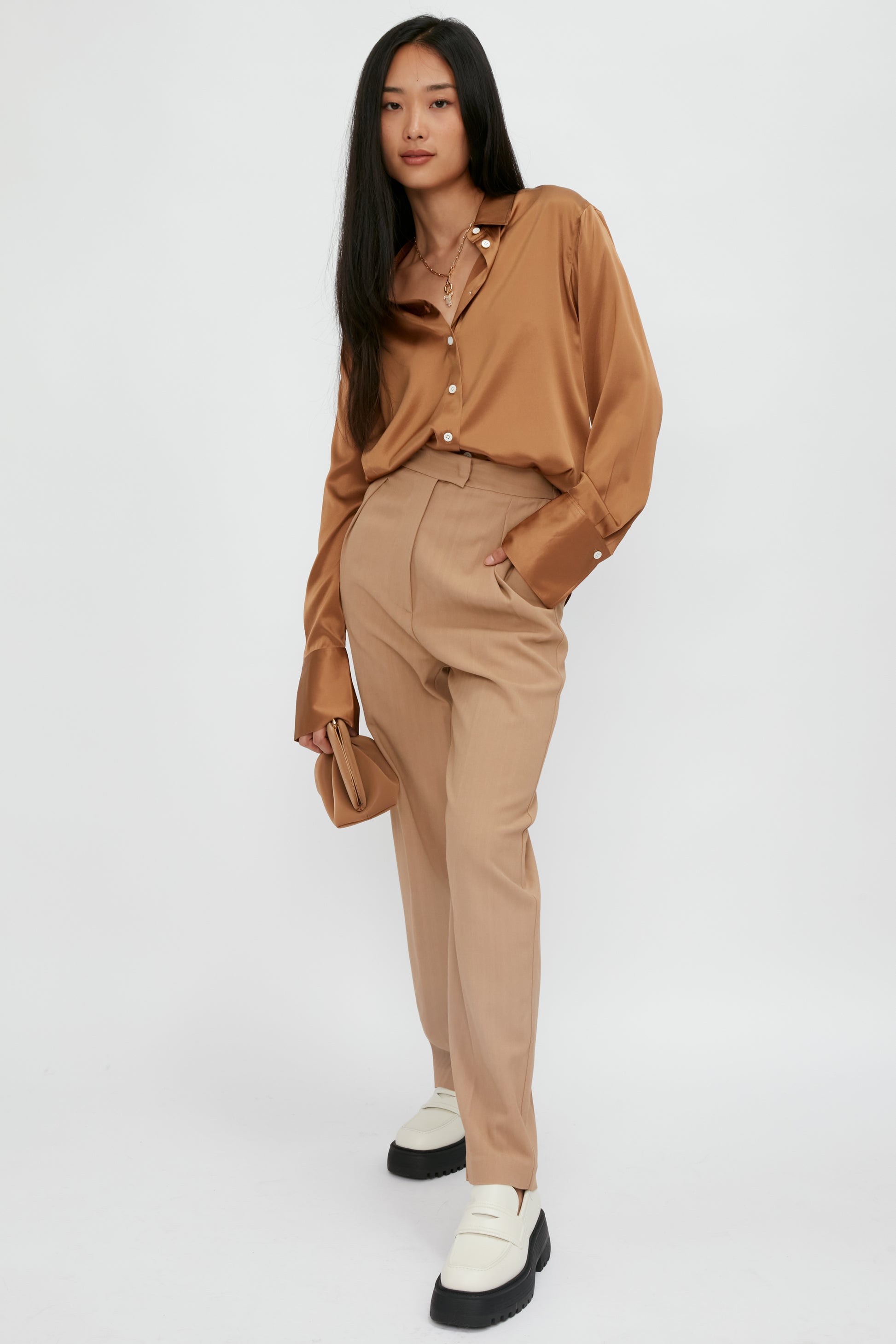 FORTE FORTE Viscose Wool High Waist Pant in Ande