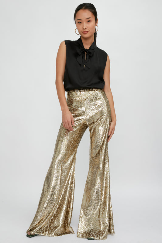 FORTE FORTE Encanto Lurex Velvet Flare Pant in Sol