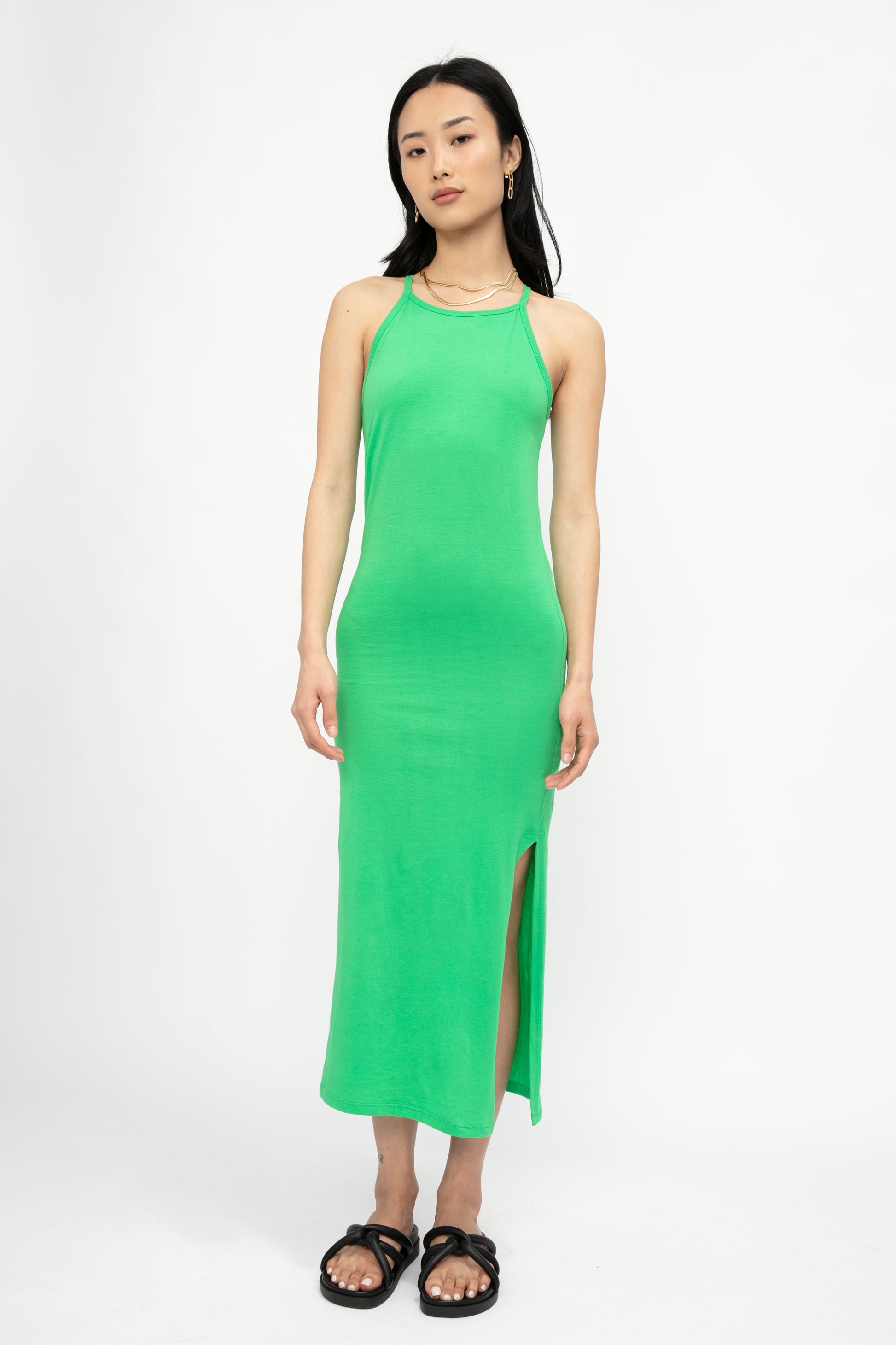 FRAME Cami Tank Dress in Grass Green