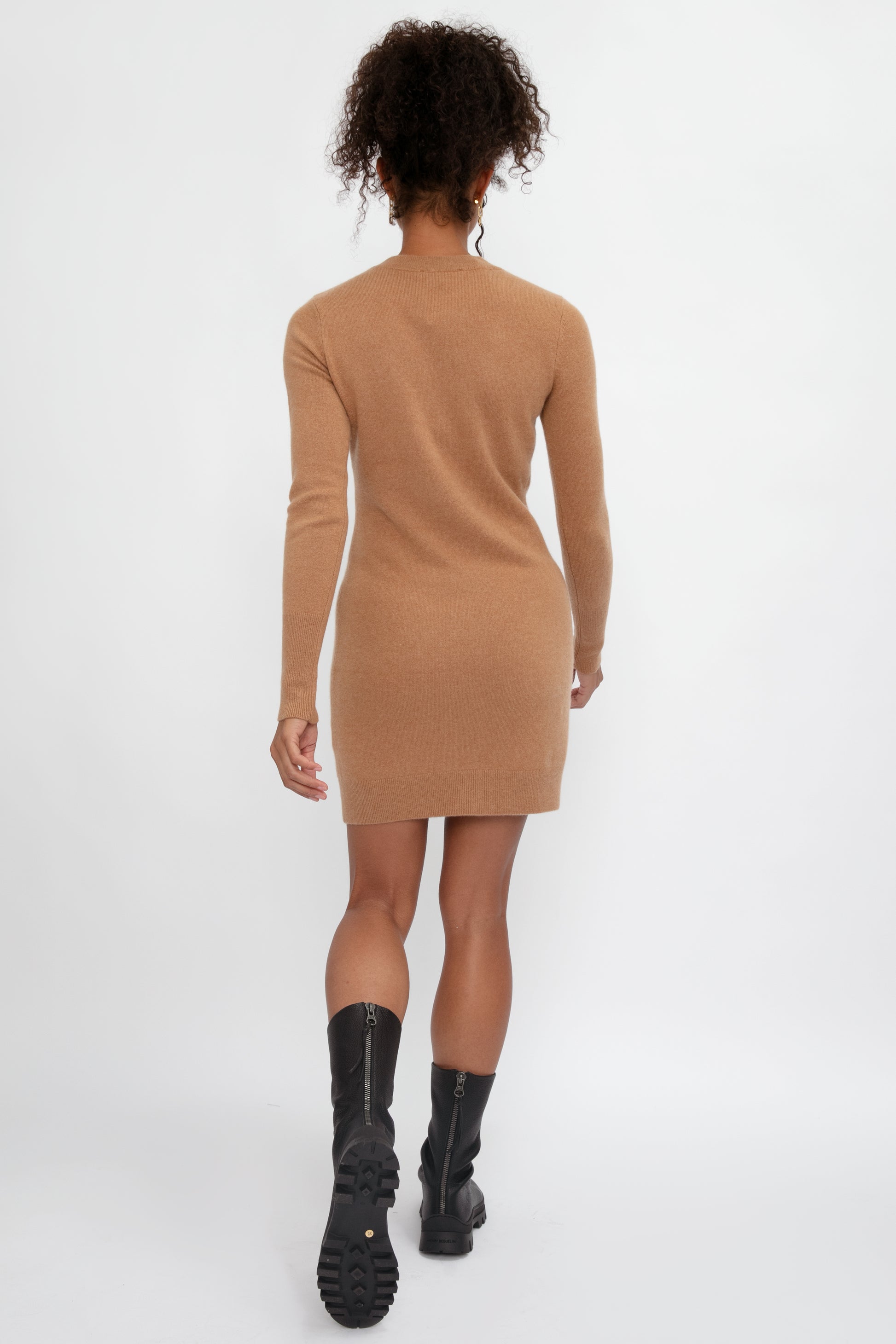 FRAME Cashmere Cut Out Sweater Dress in Camel