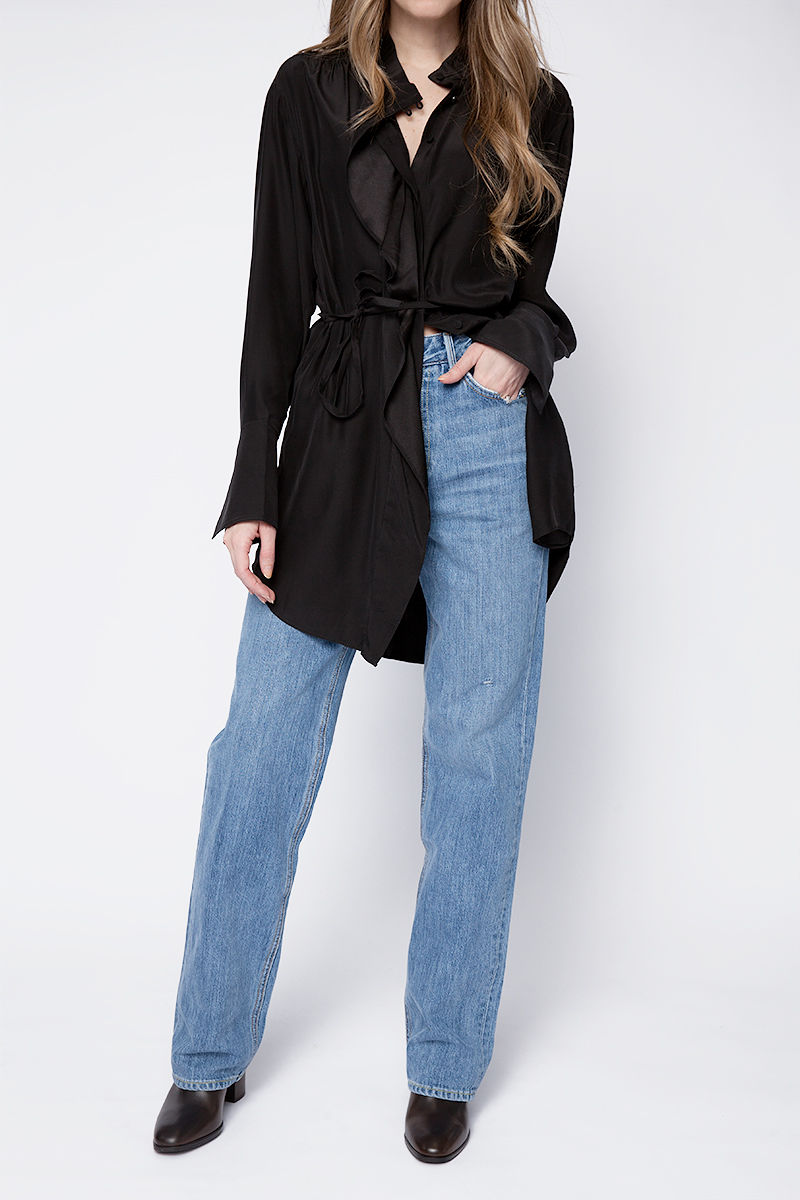 FRAME Cravat Collared Dress in Noir