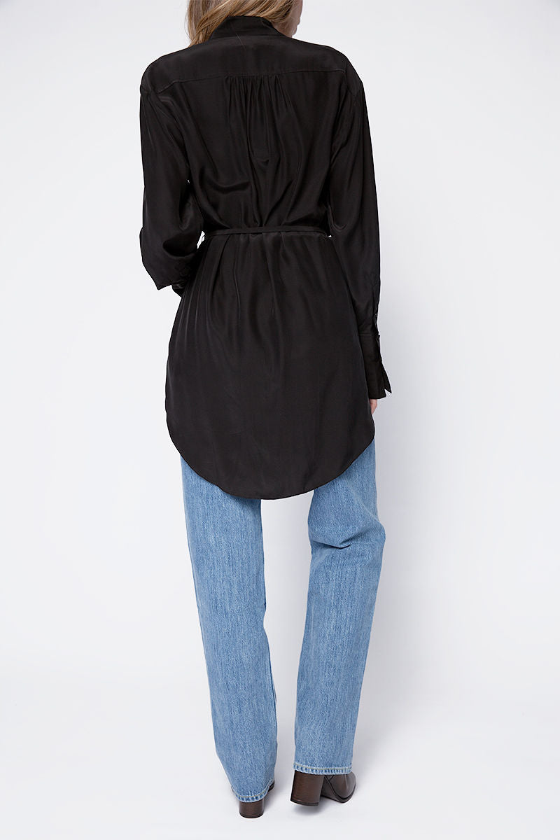 FRAME Cravat Collared Dress in Noir