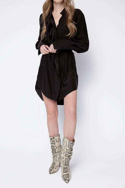 FRAME Cravat Collared Dress in Noir