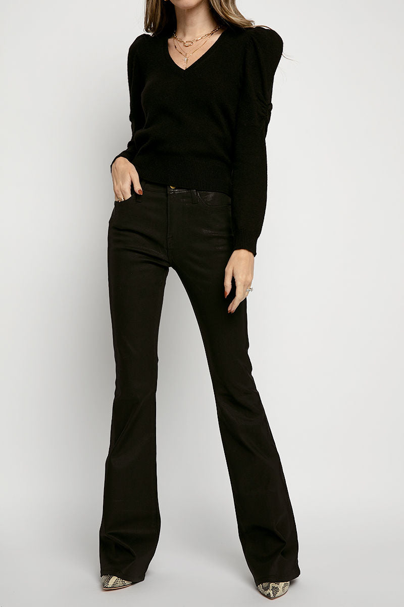 FRAME Le High Flare Jean in Coated Noir