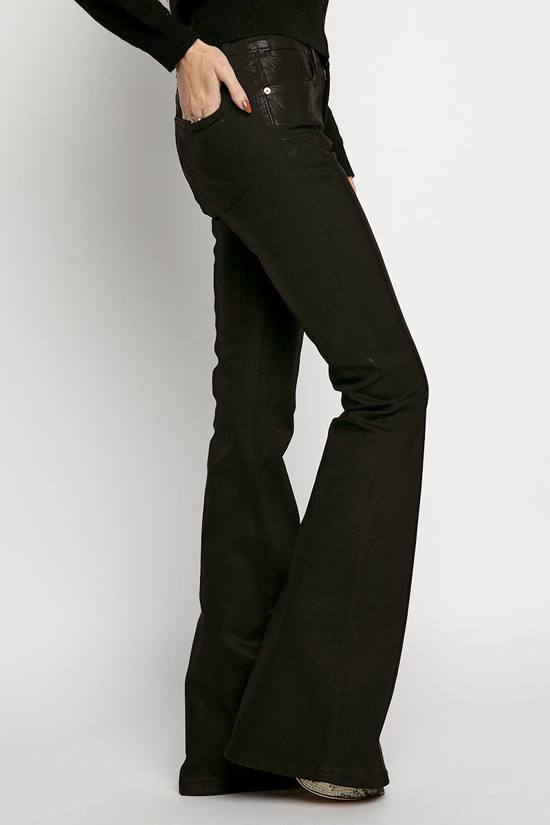 FRAME Le High Flare Jean in Coated Noir