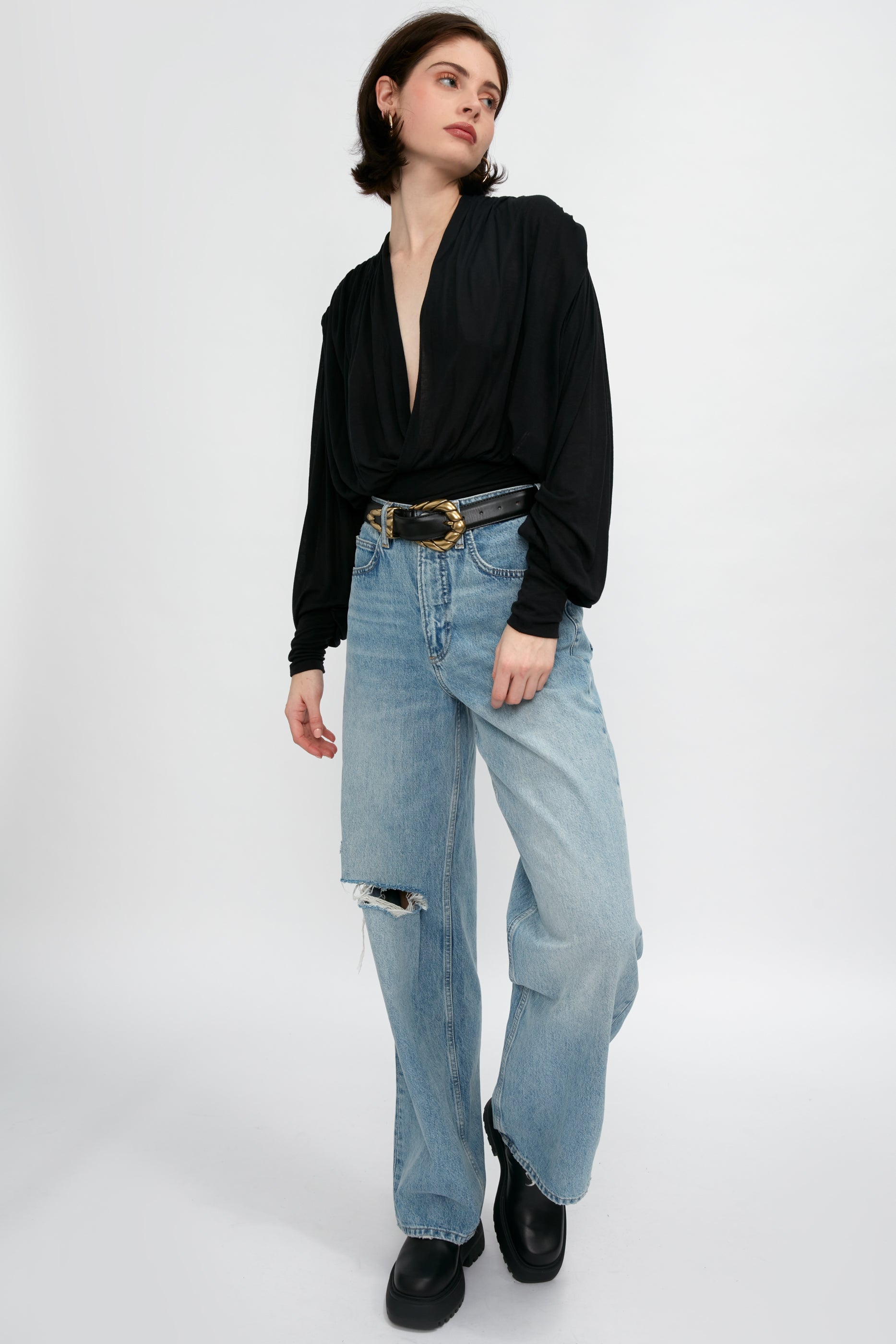 FRAME Le High N Tight Wide Leg Jean in Bilson Rips