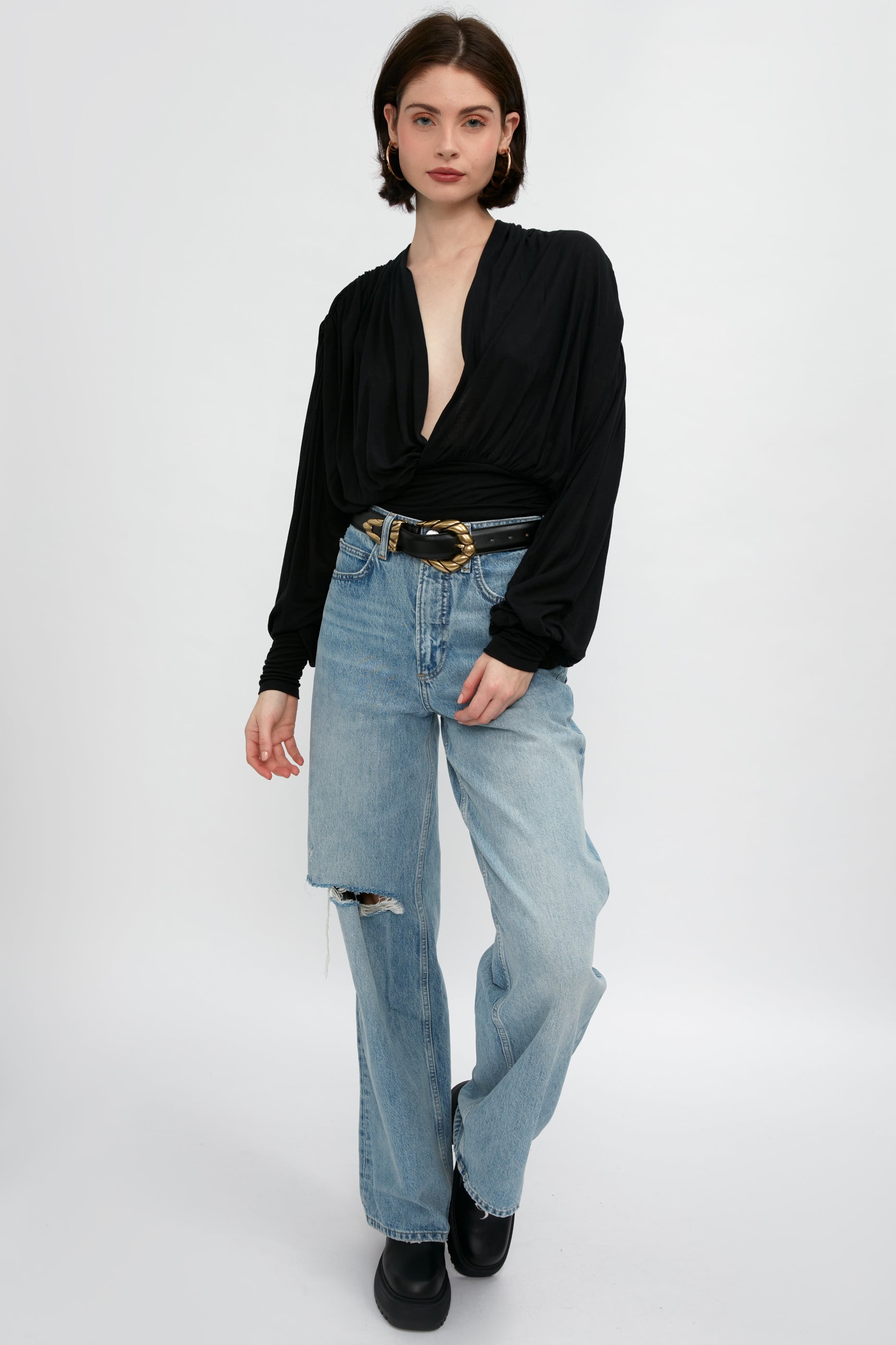 FRAME Le High N Tight Wide Leg Jean in Bilson Rips