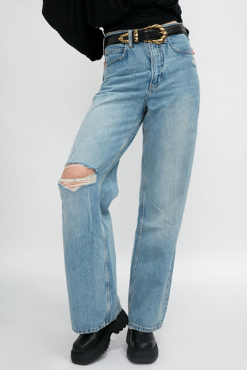 FRAME Le High N Tight Wide Leg Jean in Bilson Rips