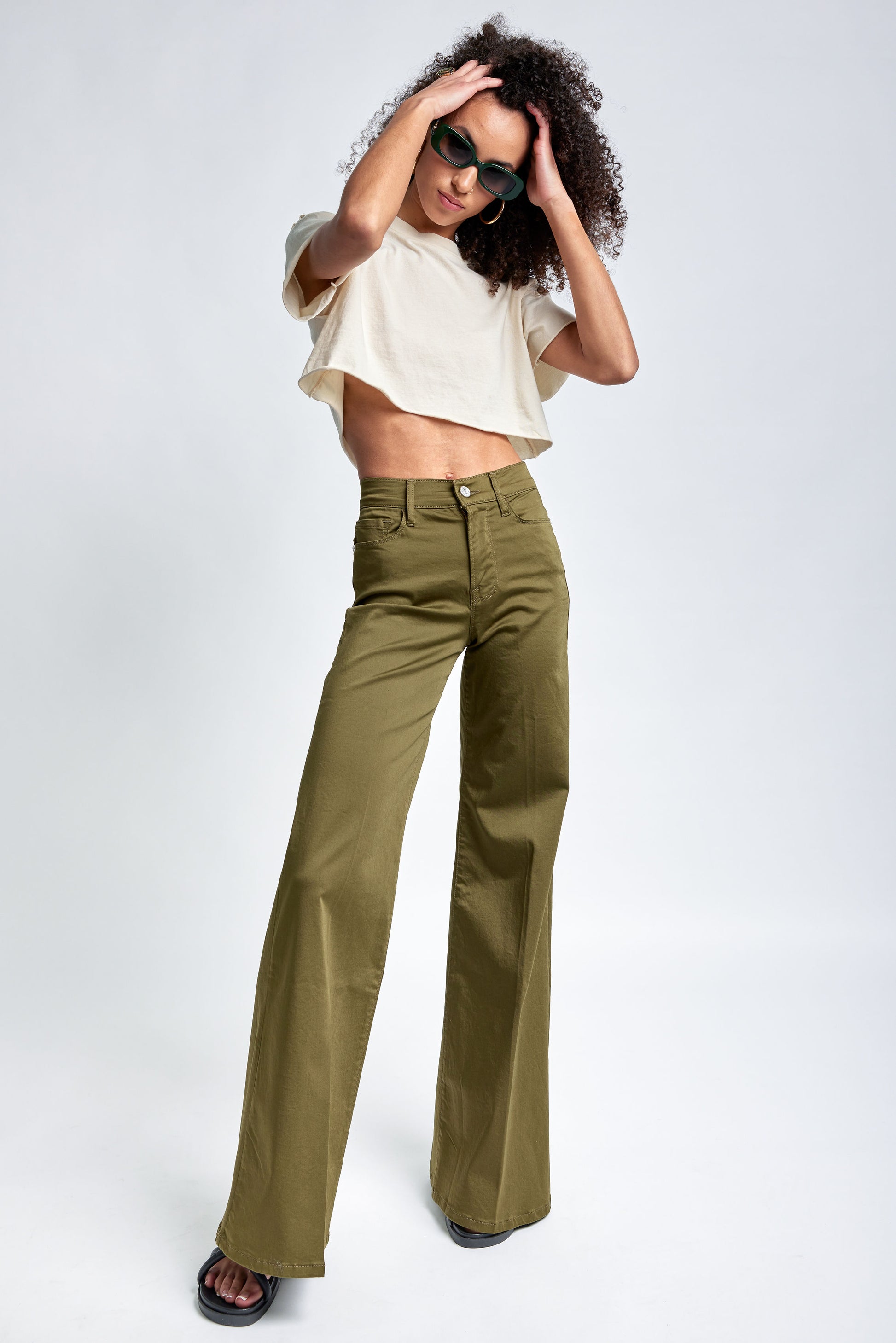 FRAME Le Palazzo Pant in Sateen Surplus