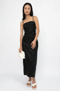FRAME Tie Back Midi Dress in Noir