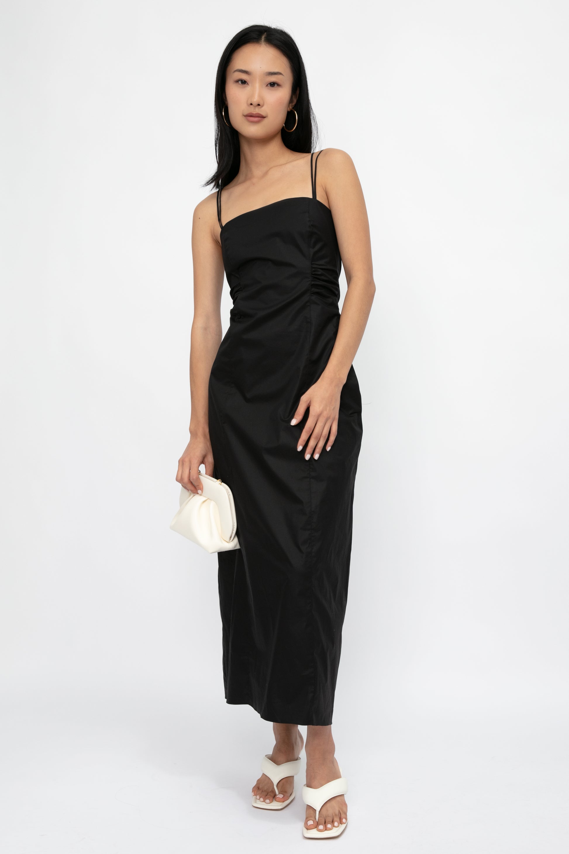 FRAME Tie Back Midi Dress in Noir