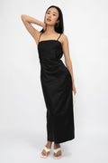 FRAME Tie Back Midi Dress in Noir