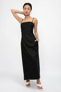 FRAME Tie Back Midi Dress in Noir