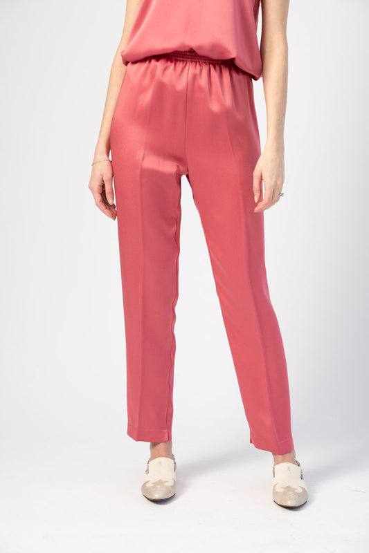 FORTE FORTE Envers Satin Crepe Elasticated Pants in Hibiscus