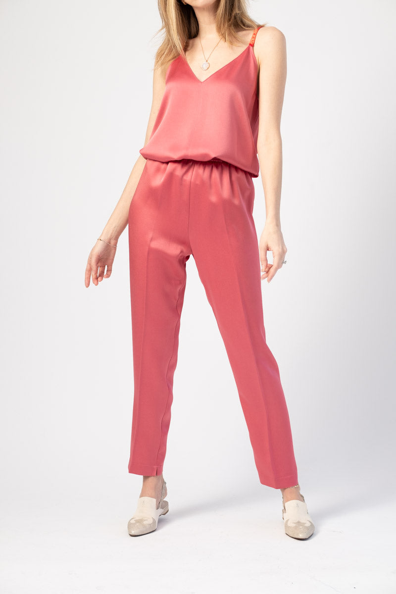 FORTE FORTE Envers Satin Crepe Elasticated Pants in Hibiscus