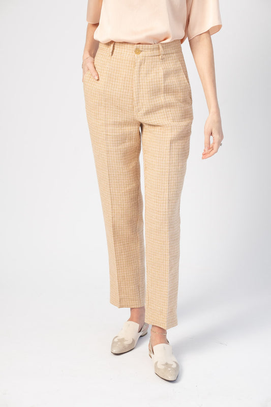 FORTE FORTE Vichy Handcrafted Cotton Linen Pant in Rosa