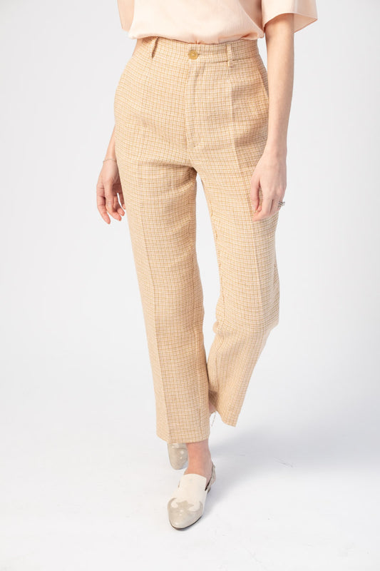 FORTE FORTE Vichy Handcrafted Cotton Linen Pant in Rosa