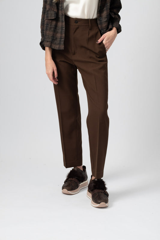 FORTE FORTE Wool Canvas Trouser Pant in Forest Brown