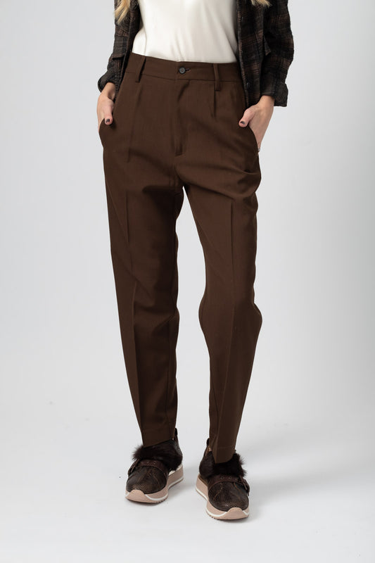 FORTE FORTE Wool Canvas Trouser Pant in Forest Brown