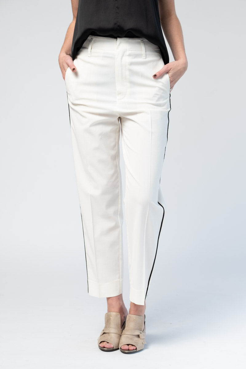FORTE FORTE Wool Pants with Side Ribbon Tape in Bianco