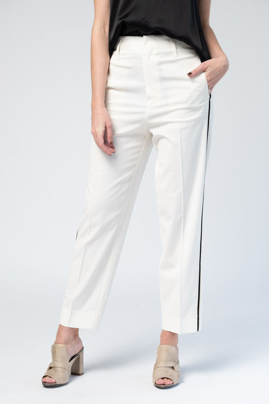 FORTE FORTE Wool Pants with Side Ribbon Tape in Bianco