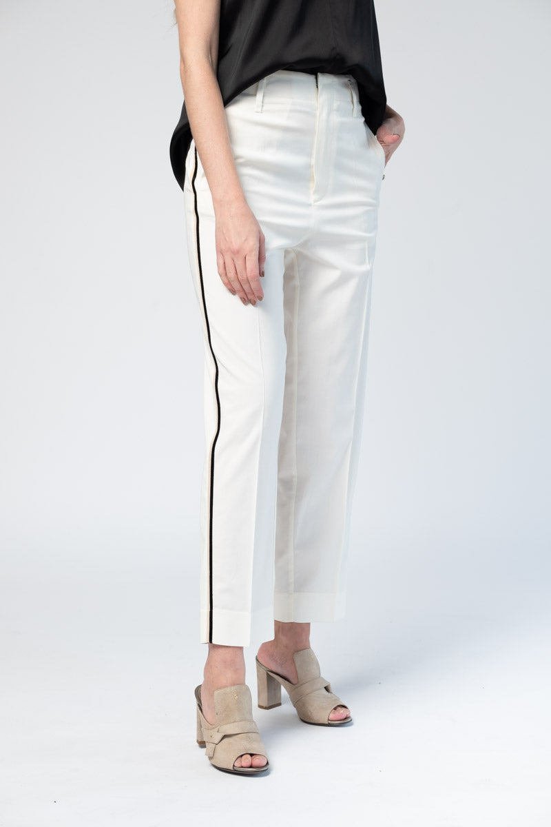 FORTE FORTE Wool Pants with Side Ribbon Tape in Bianco