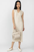 GENTRYPORTOFINO Cotton Knit Midi Dress in Ecru