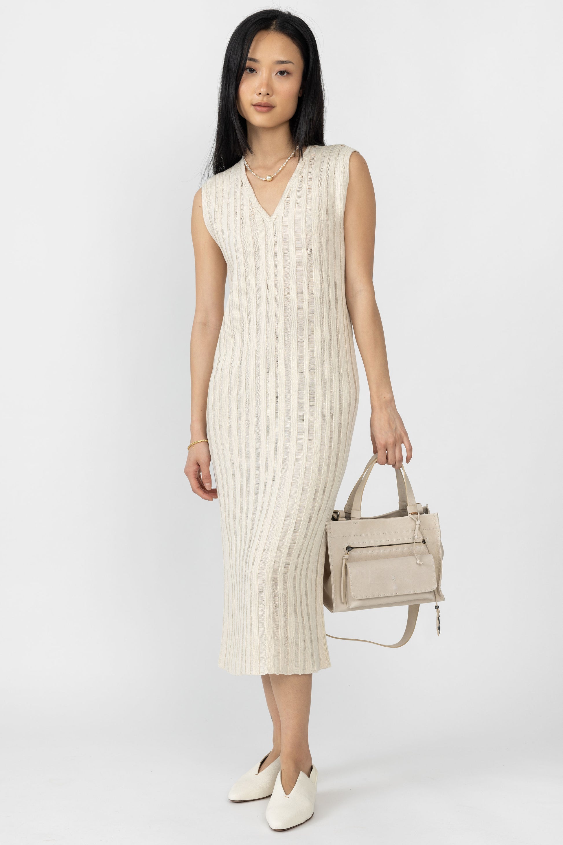 GENTRYPORTOFINO Cotton Knit Midi Dress in Ecru