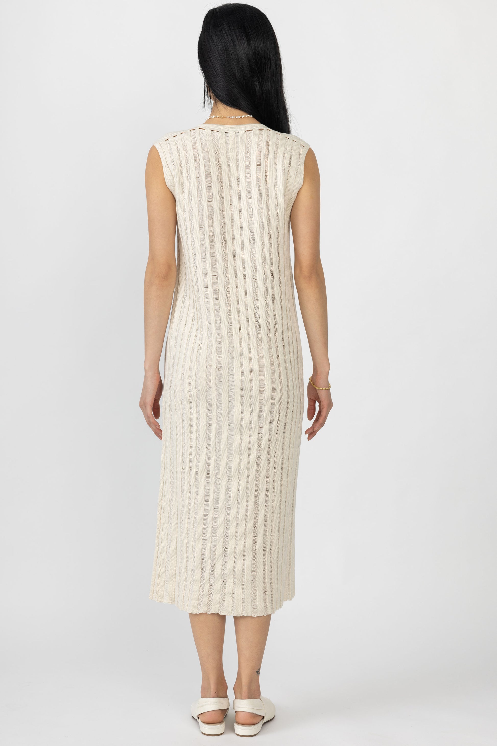 GENTRYPORTOFINO Cotton Knit Midi Dress in Ecru