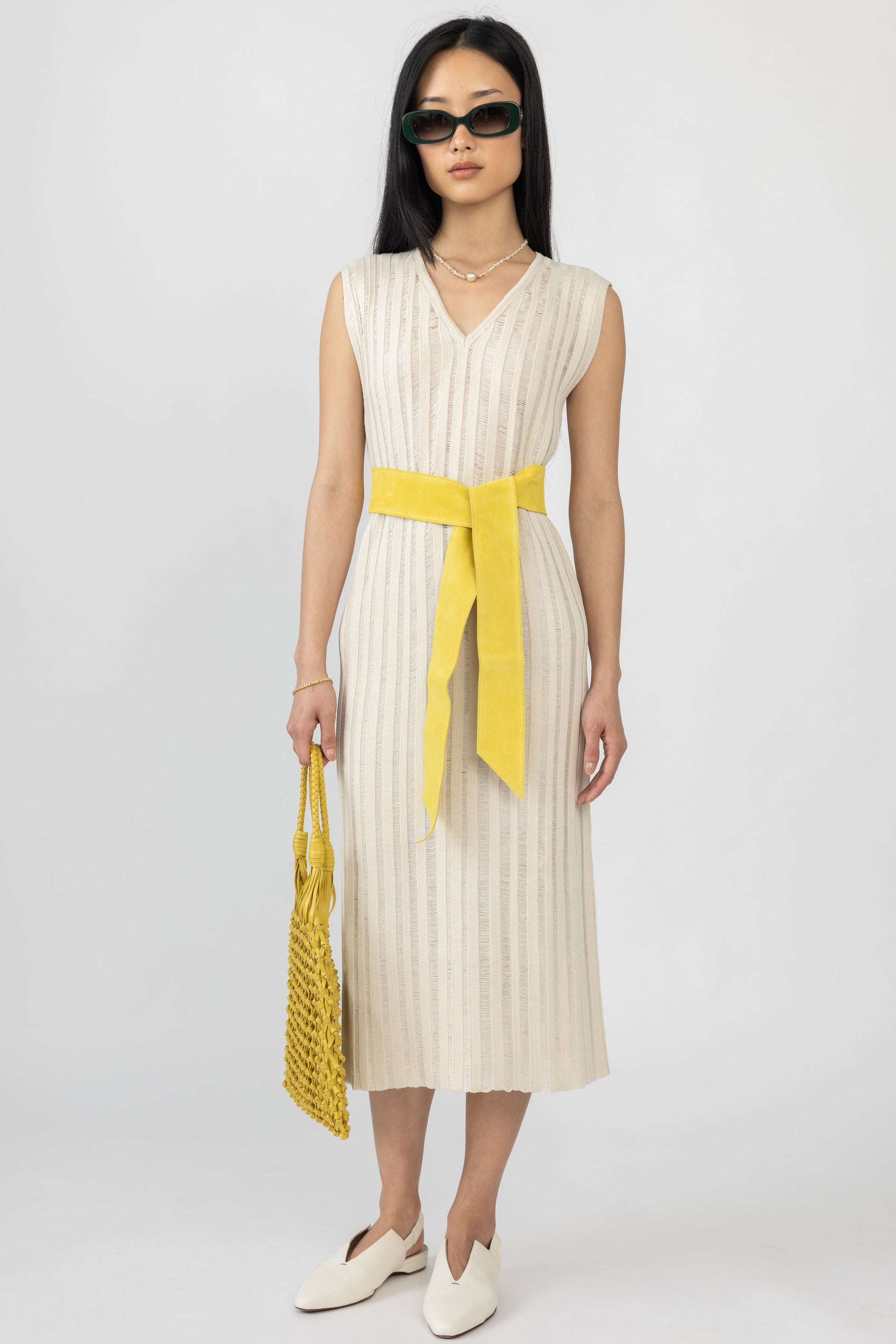 GENTRYPORTOFINO Cotton Knit Midi Dress in Ecru