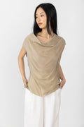GENTRYPORTOFINO Draped Silk Top in Sabbia