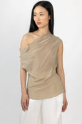GENTRYPORTOFINO Draped Silk Top in Sabbia