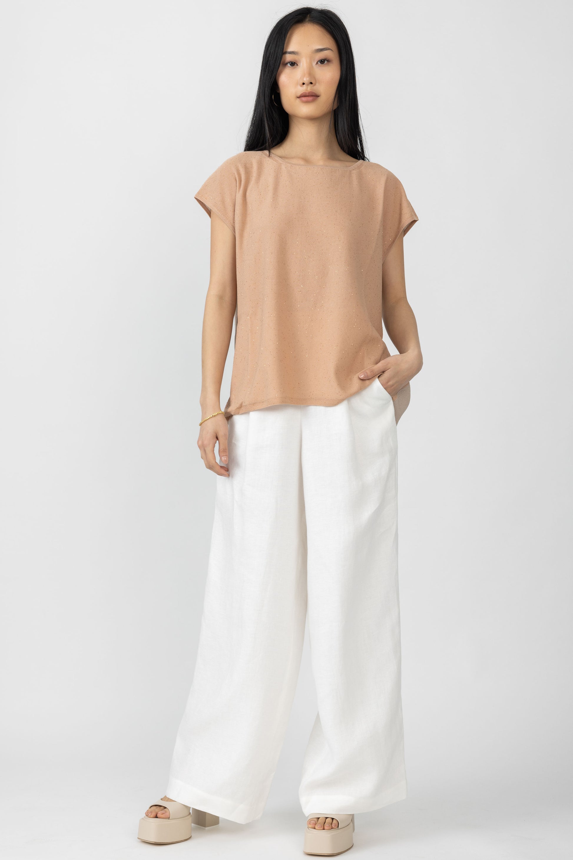 GENTRYPORTOFINO Knit Contrast Top in Rosa Roccia