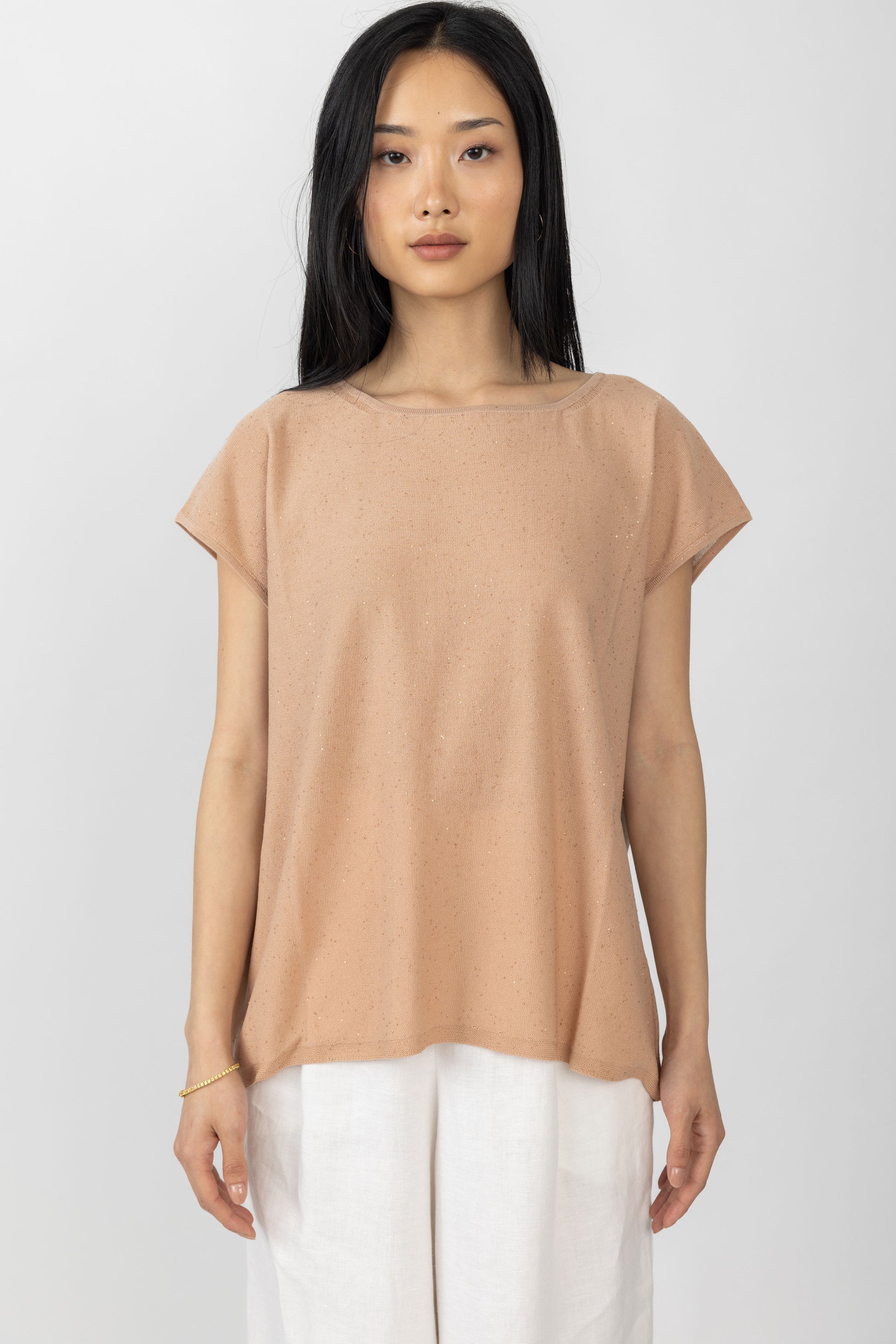 GENTRYPORTOFINO Knit Contrast Top in Rosa Roccia