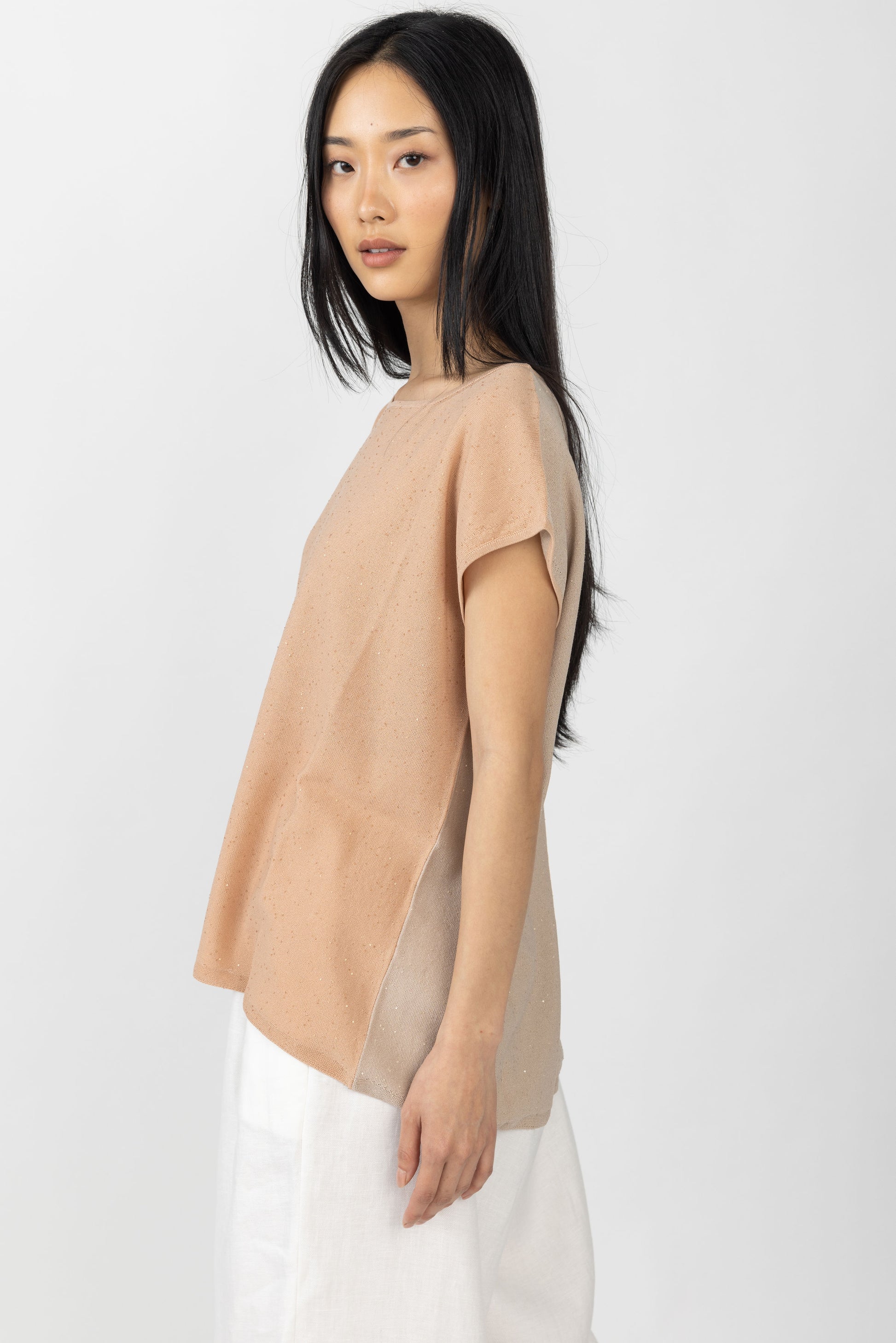 GENTRYPORTOFINO Knit Contrast Top in Rosa Roccia