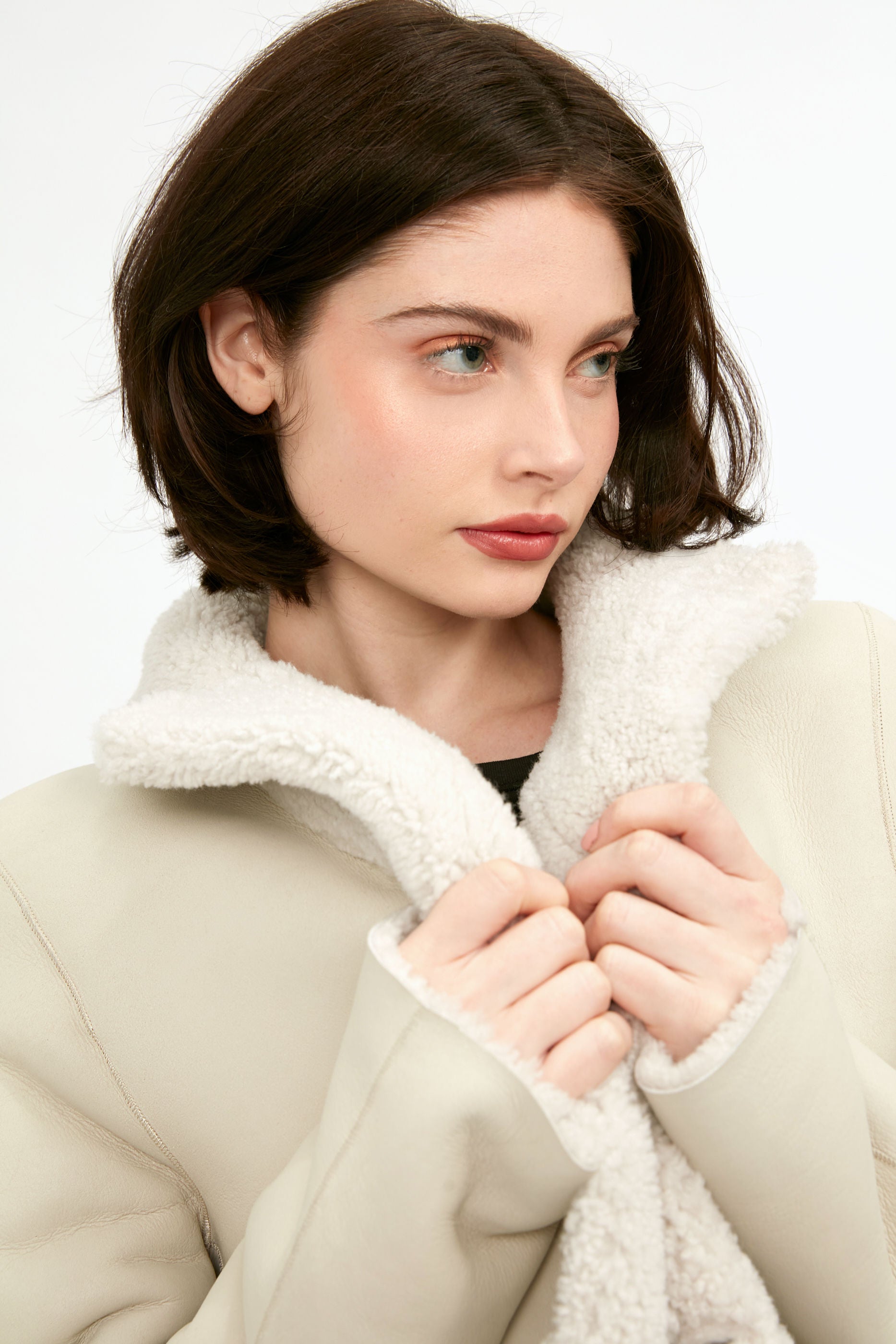 GIORGIO BRATO Reversible Shearling Coat in Ivory