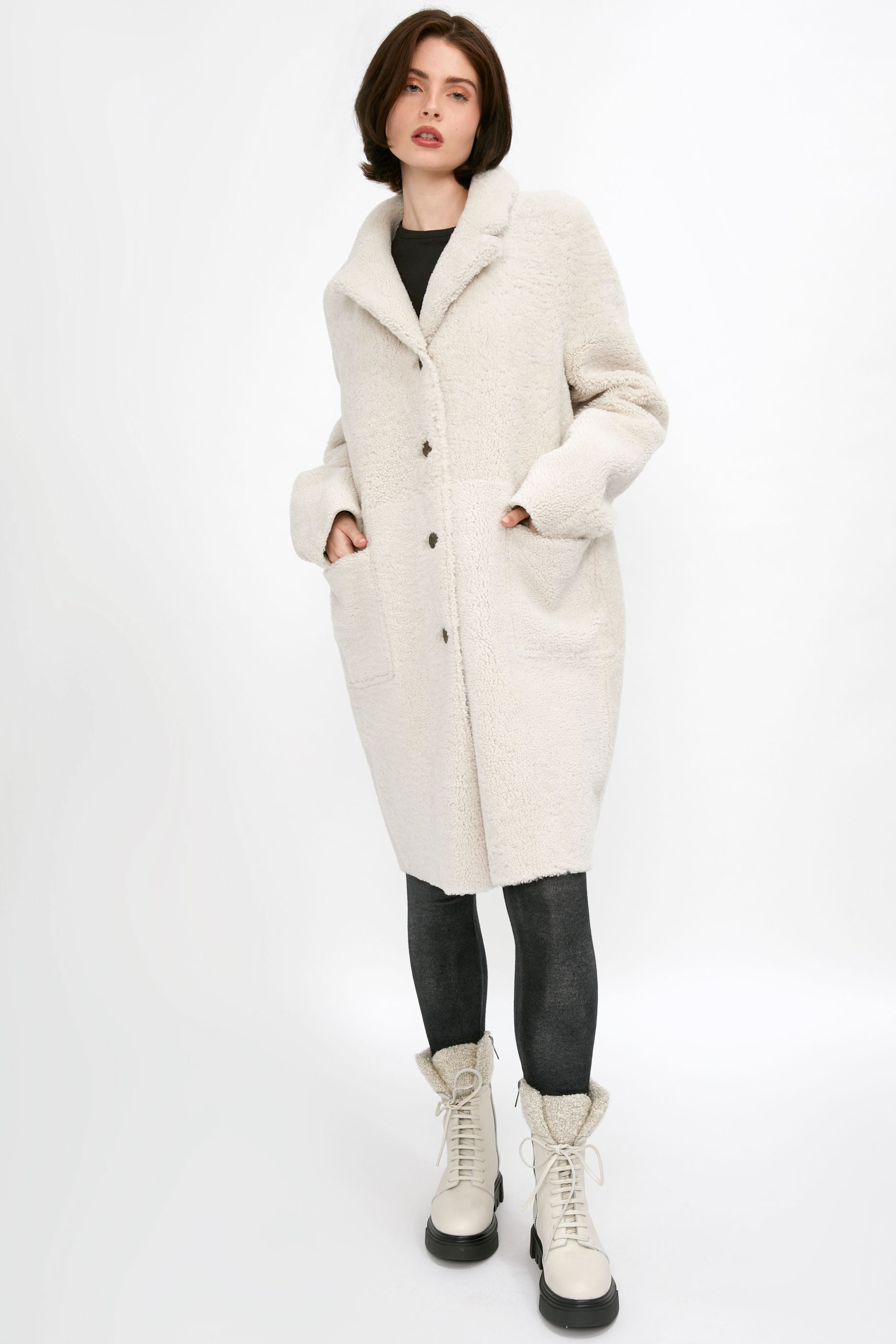 GIORGIO BRATO Reversible Shearling Coat in Ivory