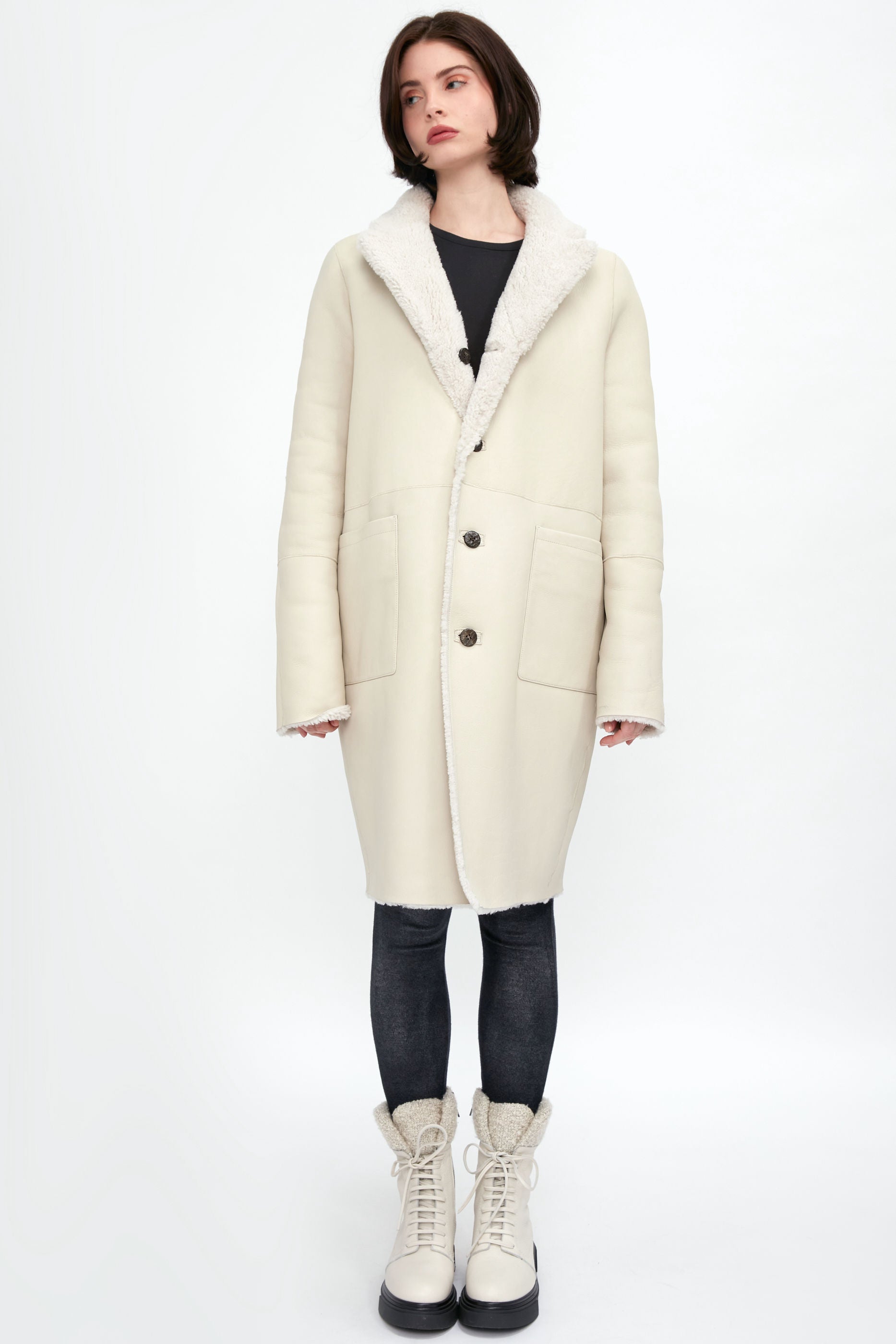 GIORGIO BRATO Reversible Shearling Coat in Ivory