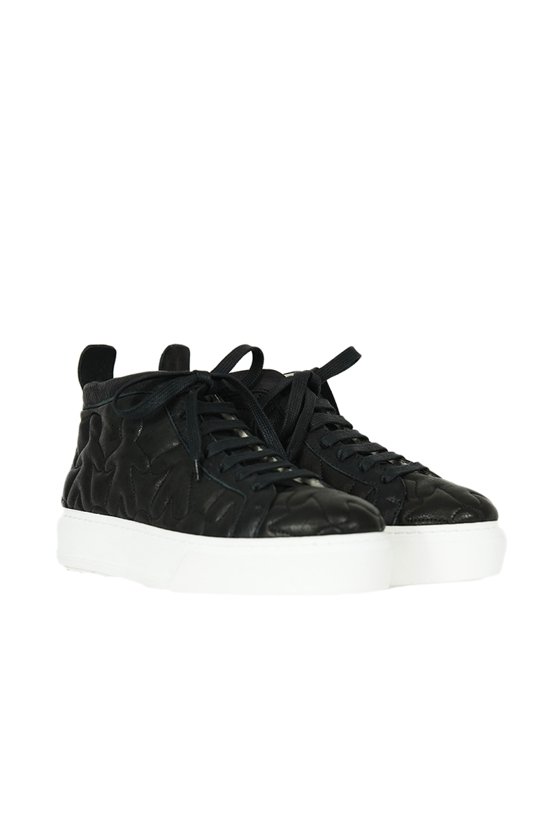 HENRY BEGUELIN High Top Leather Shoe in Trapuntato Nero