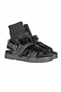 HENRY BEGUELIN Leather Vegetal Wash Sandal with Fur in Nero