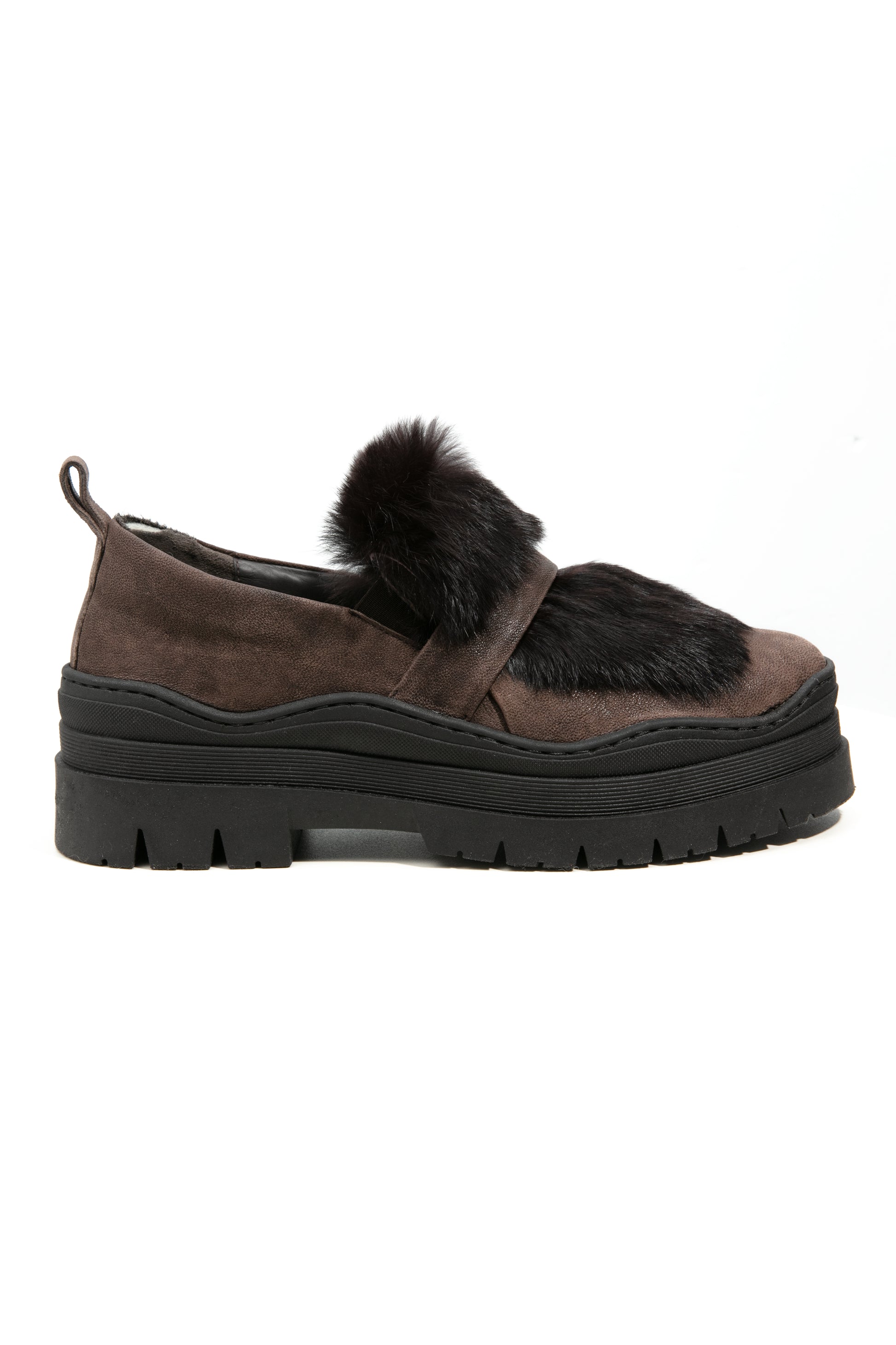 HENRY BEGUELIN Grattato Leather Loafer with Fur in Moro