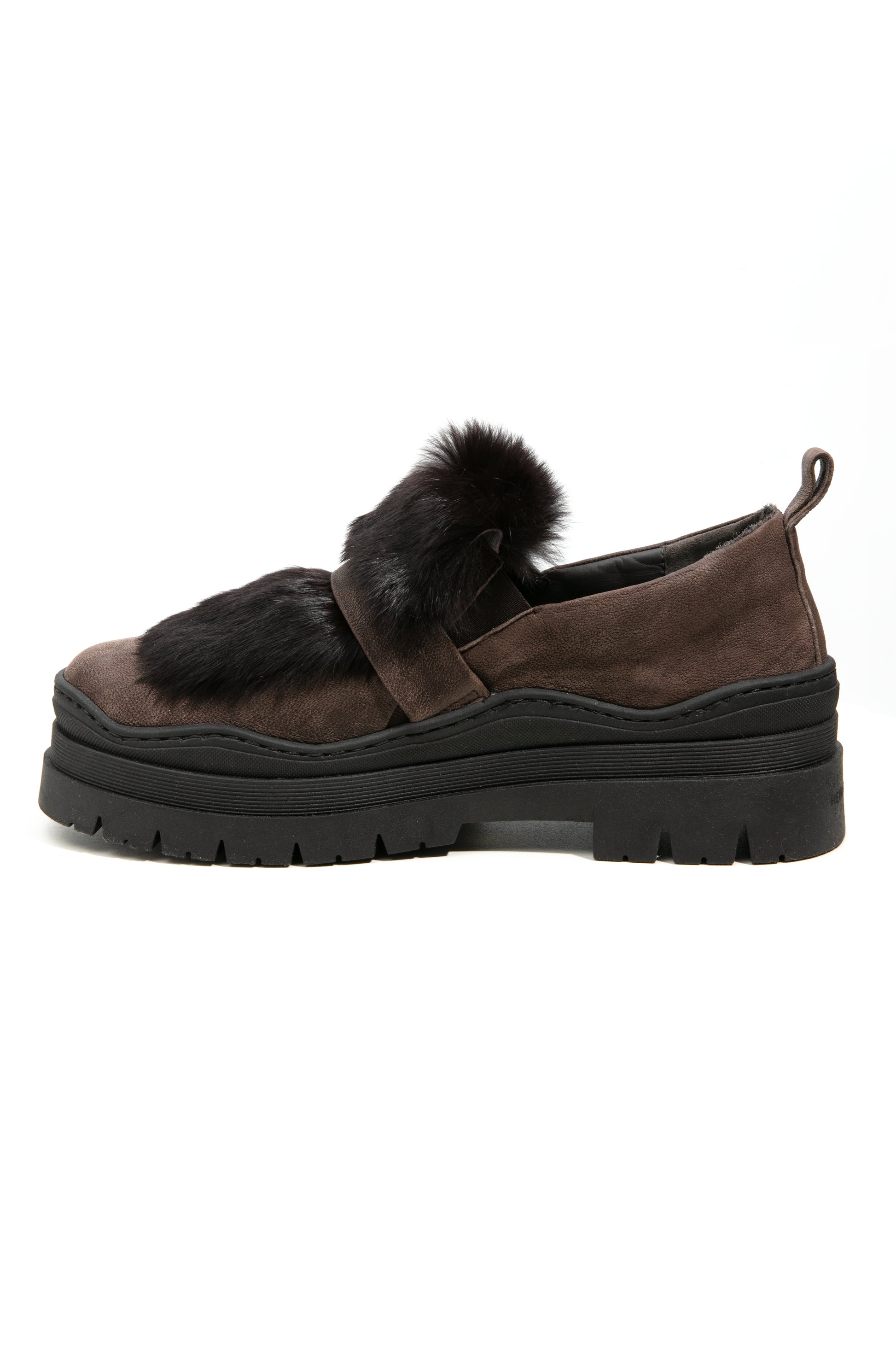 HENRY BEGUELIN Grattato Leather Loafer with Fur in Moro