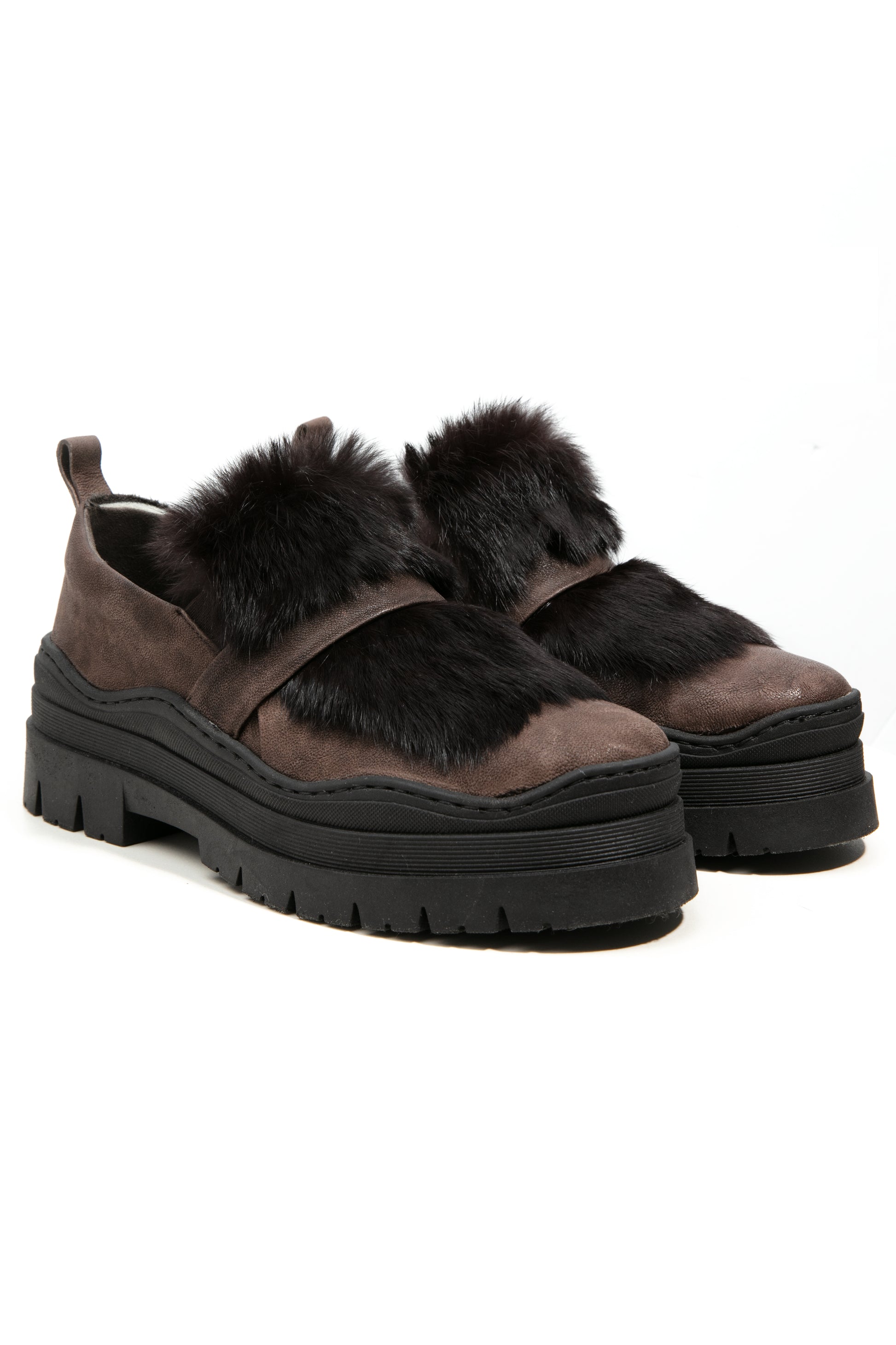 HENRY BEGUELIN Grattato Leather Loafer with Fur in Moro