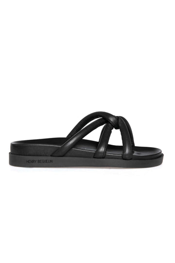 HENRY BEGUELIN Leather Nodo Slide Sandal in Cervo Nero