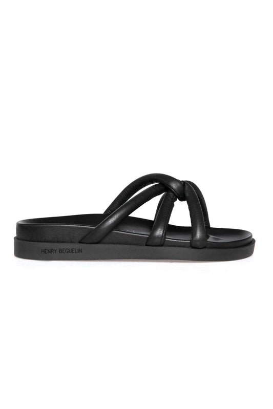 HENRY BEGUELIN Leather Nodo Slide Sandal in Cervo Nero